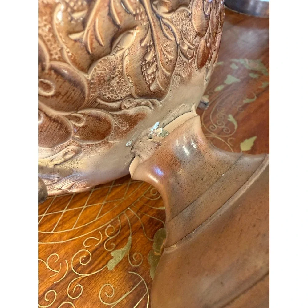 Vintage Copper-Tone Pedestal‎ Bowl with Dragon Handles